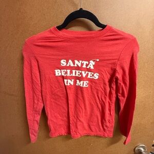 Cat & Jack Girls Size Small (6/7) Red 'SANTA BELIEVES ME' Long Sleeve Tee